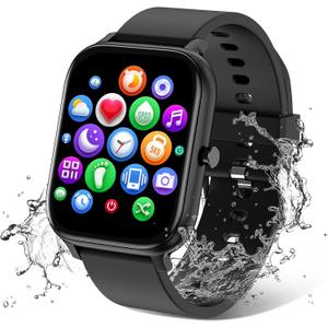 Smart Watch for Men Women Compatible with iPhone Samsung Android Phone 1.83 inch Full Touch Screen IP68 Waterproof Bluetooh Fitness Tracker Heart Rate/Sleep Monitor, Black