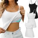 V FOR CITY Cotton Shelf Bra Camisole Tops for Women Adjustable Spaghetti Strap Tank Top Summer Cami Shirt 3 Pack (Large, Black/White/White)