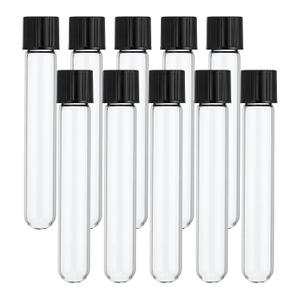 PATIKIL 10ml Test Tubes, 10pcs 3.94x0.63in Glass Clear Round Bottom Test Tube Containers with Plastic Cap for Bead Party Candy Bath Salt Storage Scientific Experiment Plant Propagation