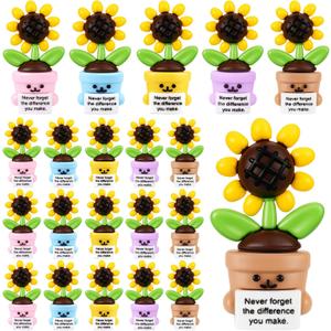Gejoy 25 Pcs Mini Rubber Sunflower Toys Positive Gifts Mini Colorful Sunflowers Decorations and Encouragement Birthday Motivational Gifts for Colleague Staff Teacher