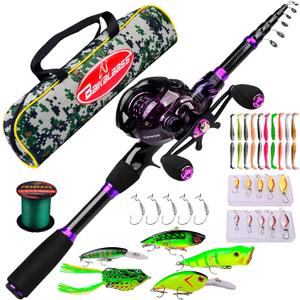 Fishing Rod and Reel Combo - 6.9ft Telescopic Spincast Rod with Left Handed Baitcasting Reel Combos - Sea Saltwater Freshwater Ice Bass Fishing Tackle Set - Fishing Rods Kit (2.1M/6.9ft-CATW10)