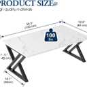 Wolawu Coffee Table White Living Room Center Table, Simple Modern Faux Marble Rectangular Tea Table with Sturdy Black Metal Frame,Industrial Wooden Coffee Table for Bedroom Home Office