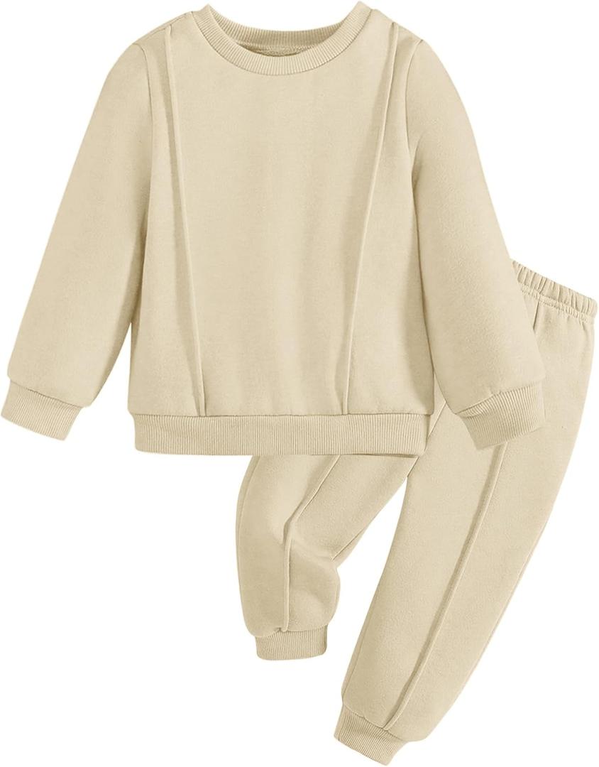 Arshiner Boys Long Sleeve Fleece Sweatshirt and Pants Set 2 Piece Fall Winter Clothes Toddler to Little Kid 2-8 Years (Beige)