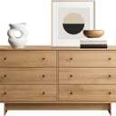 Prepac Finnley 6-Drawer Dresser in Natural Oak, Dresser for Bedroom, Extra-Wide Chest of Drawers with Storage, Modern Clothing Organizer for Home, Bedroom, Living Room, 16" D x 61" W x 31" H