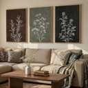 Framed Boho Botanical Wall Art for Living Room, 3 Piece Rustic Floral Canvas Painting Prints, Vintage Farmhouse Minimalist Neutral Artwork For Bedroom Hallway Dining Room Wall Decor, 24 x 36 Inch