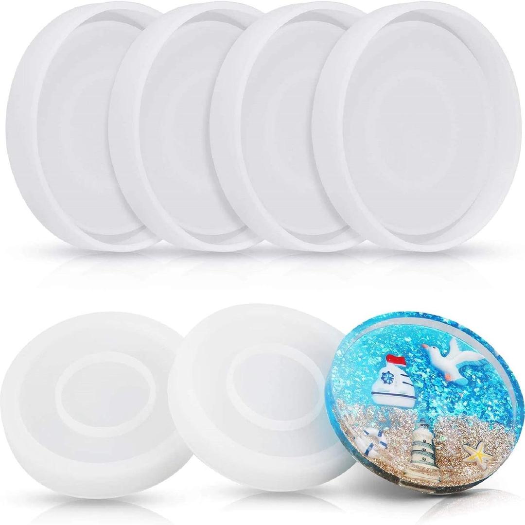 Patelai 6 Pcs DIY Round Coaster Mold Big Silicone Mold Epoxy Resin Coaster Molds Silicone Casting Molds for Casting Resin Cement, 3.93 inches/ 10 cm in Diameter