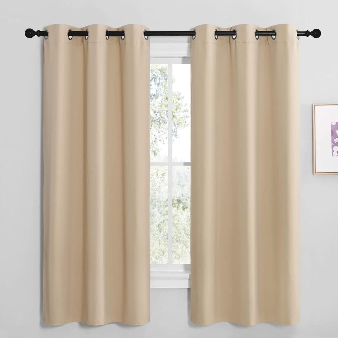 NICETOWN Room Darkening Curtain Panels for Cafe, Thermal Insulated Grommet Room Darkening Draperies/Drapes for Window (Biscotti Beige, 2 Panels, W42 x L68 -inch)