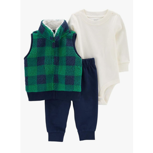 Carter's Baby Boys' 3 Piece Plaid Patch Little Vest Set, 9 M