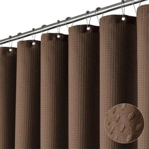 Dynamene Brown Fabric Shower Curtain - Waffle Weave Textured Heavy Duty Cloth, 256GSM Hotel Luxury Weighted Bath Curtain Set with 12 Plastic Hooks, for Bathroom, 72x72, Brown