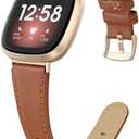 EDIMENS Leather Bands Compatible for Fitbit Versa 3 / Fitbit Versa 4 / Fitbit Sense for Women Men, Genuine Leather Bands Replacement Wristbands Straps Compatible with Versa 3 / Versa 4 / Sense