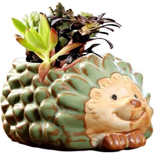 DIYOMR Small Ceramic Planter Pot, 4.3" Vintage Bronze Animal Planters Ceramic Flowerpot Succulent Pots Cactus Pot for Office Home Desktop Decor - Plants Not Included (Hedgehog Pot)