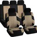 FH Group Car Seat Covers Full Set Premium Cloth - Universal Fit, Automotive, Low Back Front Washable Seat Covers, Airbag Compatible, Split Bench Rear Seat for SUV, Sedan Beige