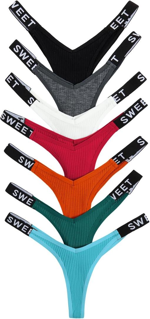 Verdusa Women's 7Pcs G String Thongs Cheeky Low Rise Letter Print Tape Underwear Pack Panties Briefs (S)