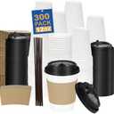 Coolcap 16 oz Disposable Coffee Cups, 416 Pieces, 116 Pack Coffee Cups with Lids and Sleeves, Straws, Hot Disposable To Go Travel Paper Cups Bulk for Office, Home Coffee Bar Accessories, Chocolate, Cocoa, Beverage (White)
