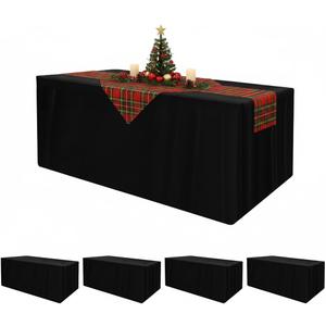 HolidayIdeas 4 Pcs Fitted Black Table Cloths for 6 Foot Rectangle Tables, Wrinkle Resistant Washable Table Covers 72x30 Inch for Vendor Booth Display, Banquet, Trade Show