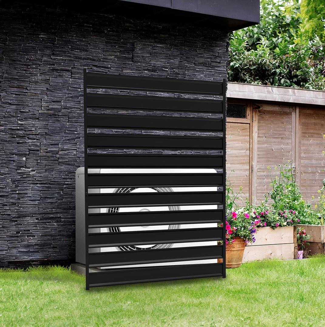 38" W x 60" H Air Conditioner Fence Screen, 1 Panels Metal Privacy Fence for Outside Unit, Pool Equipment Enclosure Trash Can Fence, No Dig Backyard Fencing for Outdoor, Black