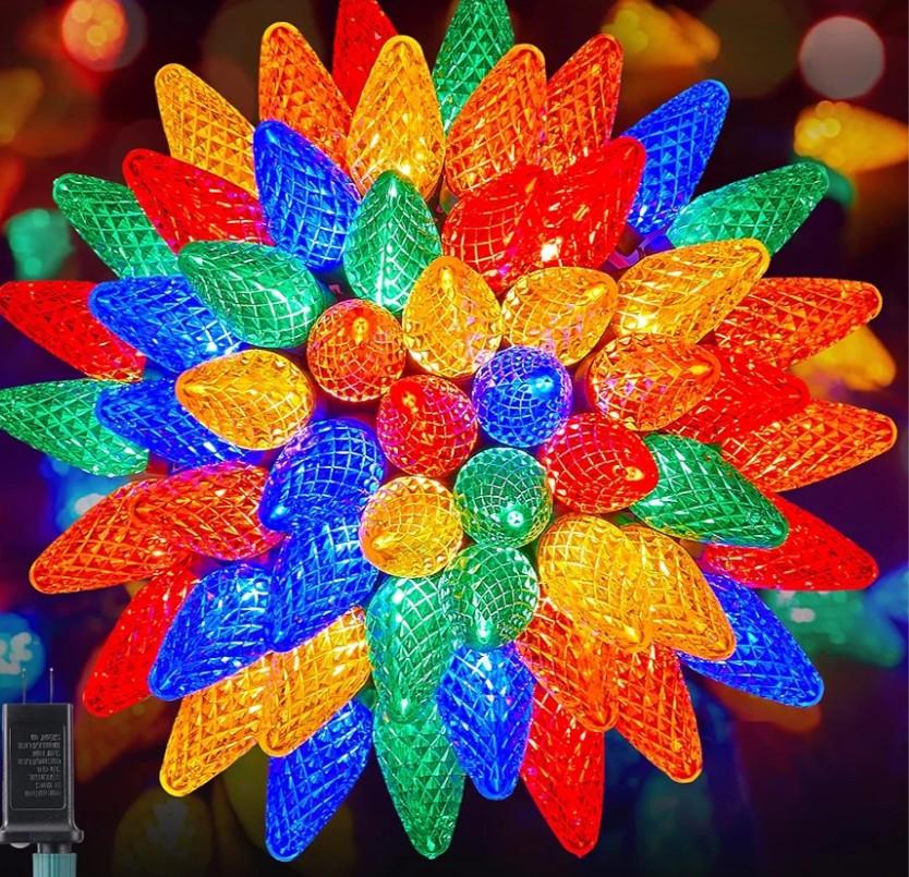 C9 Outdoor Christmas Lights, 72 FT 110 LED C9 String Lights, 8 Modes & Timer Connectable Waterproof for Christmas Tree light Indoor Outdoor Roofline Patio Outside Yard Holiday Xmas Decor, Multicolor