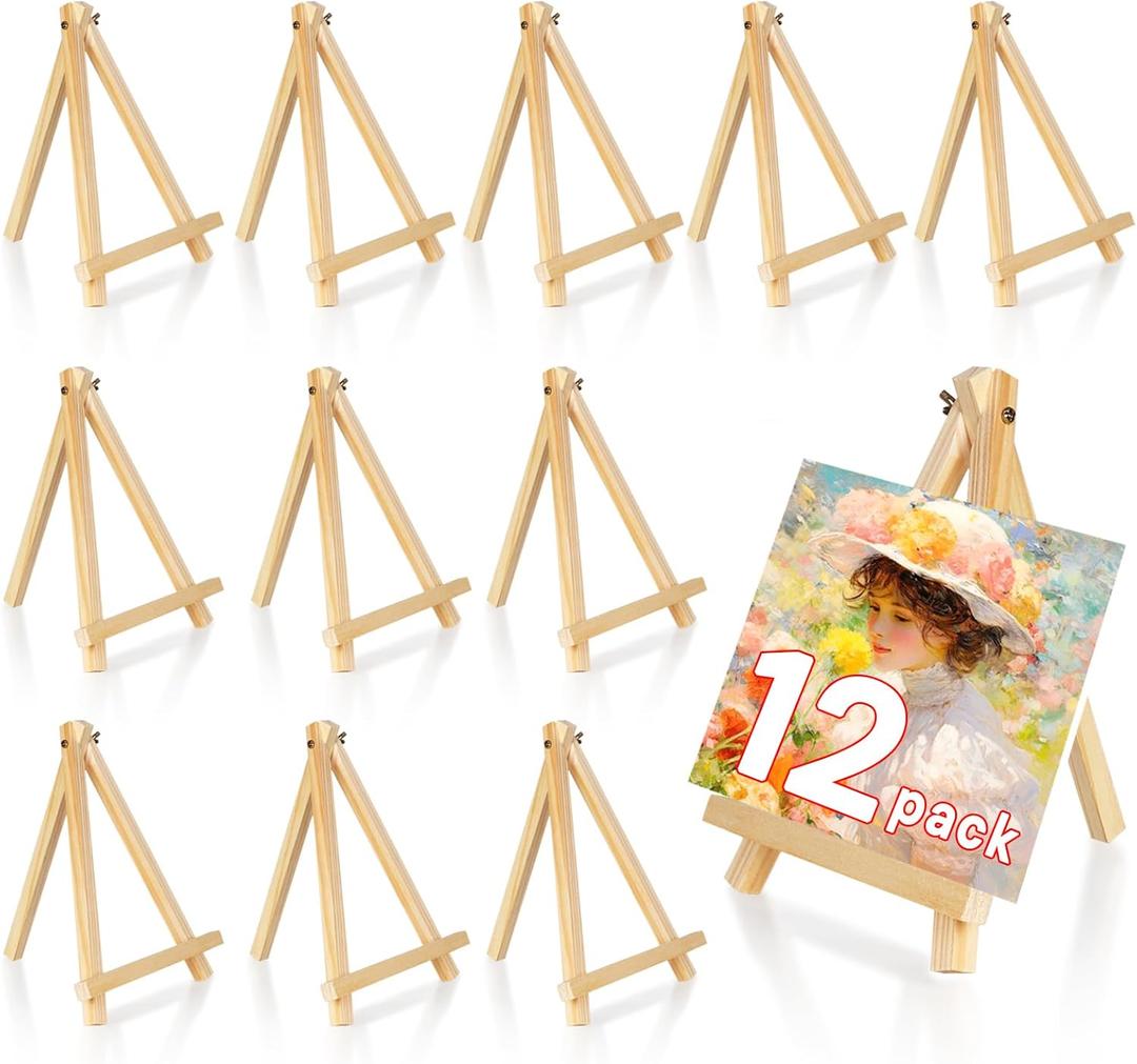 12 Pack Easel for Painting, 9 inch Wooden Painting Easel Stand for Display, Durable Small Wood Art Tabletop Easel Canvas Holder Stand for Kids Adults Painting