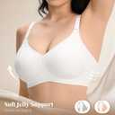Womens Wireless Jelly Bras Plunge Full Coverage Tshirt Plus Size Bra | Comfortable, no underwire, Push Up, Seamless, V-Neck, bralettes, Older Women, Everyday, soft, Support&Lift (White)