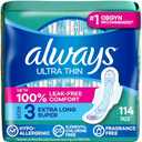 Always Ultra Thin, Size 3 Extra Heavy Long Absorbency, Multipack, with Wings, Unscented, 38 Count x 3 Packs (114 Count Total)