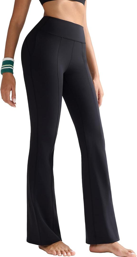 RUNNING GIRL Flare Pants with Pockets, High Waist Yoga Pants Buttery Soft Bootcut Wide Leg Leggings for Women (Small, Black)