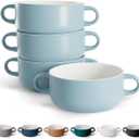 Kook Soup Crocks, Ceramic Bowls, Broil, Oven, Microwave and Dishwasher Safe, with Handles, For Casserole, Pasta, Cereal, 18 oz, Set of 4 (Pale Blue)