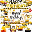 3 x Construction Birthday Party Supplies  Banner, Backdrop, Hanging Swirls, Honeycomb Centerpieces, Foil Balloons for Boys 2nd 3rd Birthday Construction Party Decorations