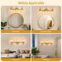 Bathroom Light Fixtures (3-Light), Vintage Brushed Gold Vanity Lights for Bathroom with Clear Tulip Crystal Glass Shade, Vanity Wall Light Over Mirror for Bedroom Living Room Hallway