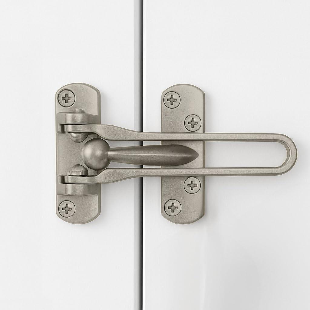 Mega Handles Safety Door Lock 2026 Version, Heavy-Duty Zinc Alloy 4.2" Door Lock, Swing Bar Door Guard, Safety Childproof Reinforcement Door Stopper for Kids, (Satin Nickel)