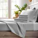 Bamboo Bay 6 Piece King Size Sheet Set, 100% Viscose Made from Bamboo, Breathable Ultra Soft Cooling Bed Sheets for Hot Sleepers, Beddings with Deep Pockets Fit 16" Mattress, Light Grey