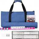 Ploomi American Mahjong Tiles Set, 166 White Tiles, 4 Color Racks & Pushers, Complete Western Mahjong Set with Blue Carrying Bag for Beginners & Experts - Blue