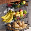 OKZEST 3-Tier Fruit Basket for Kitchen Counter, Wall-Hanging Fruit Bowl and Kitchen Countertop Organizer with 2 Banana Hooks, Fruit Storage Holder for Storing Potato Onion Snack Bread Fruit Vegetable