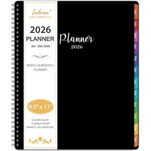 2026 Planner - Planner 2026 Weekly and Monthly, Jan. 2026 - Dec. 2026, 8.5" x 11", with Tabs, Thick Paper, Spiral Binding, Classic Black