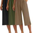 3 Pack Women's Capri Pants Capri Joggers Loose Cropped Workout Sweatpants Running Lounge Pants with Pockets (L)
