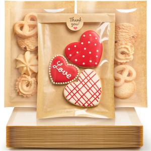 ZORRITA 100 Pack Heat-Sealable Cookie Bags with Window, 5.1 x 7.5 Inches Small Clear Front To Go Bakery Bags, Grease Resistant Kraft Paper Treat Sleeves for Packaging Snack Donut Pastry (Brown)