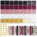 2256pcs Pearl Beads for Jewelry Making, Funtopia 4 Sizes Pink Black White Round Beads for Bracelets, Bracelet Making Kit with Gold Spacer Beads Letter Beads for Crafts Necklaces Earrings DIY