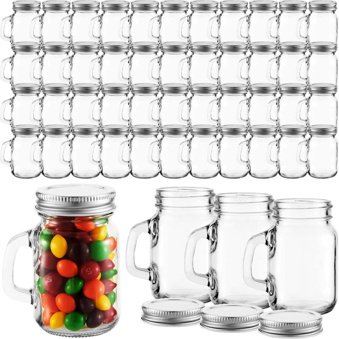 24 Pcs 4 oz Mini Mason Jar Mugs with Handles and Lids Small Glass Jar Empty Mugs DIY Favor Decor Wedding Bridal Shower Party Supplies for Drinks, Gifts, Candles and Crafts