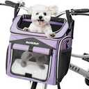 BARKBAY Dog Bike Basket Carrier, Expandable Foldable Soft-Sided Dog Carrier, 2 Open Doors, 5 Reflective Tapes, Pet Travel Bag,Dog Backpack Carrier Safe and Easy for Small Medium Cats and Dogs(Purple)