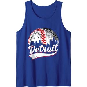 Vintage Detroit Baseball Lover Men Women Game Day Tank Top Blue S