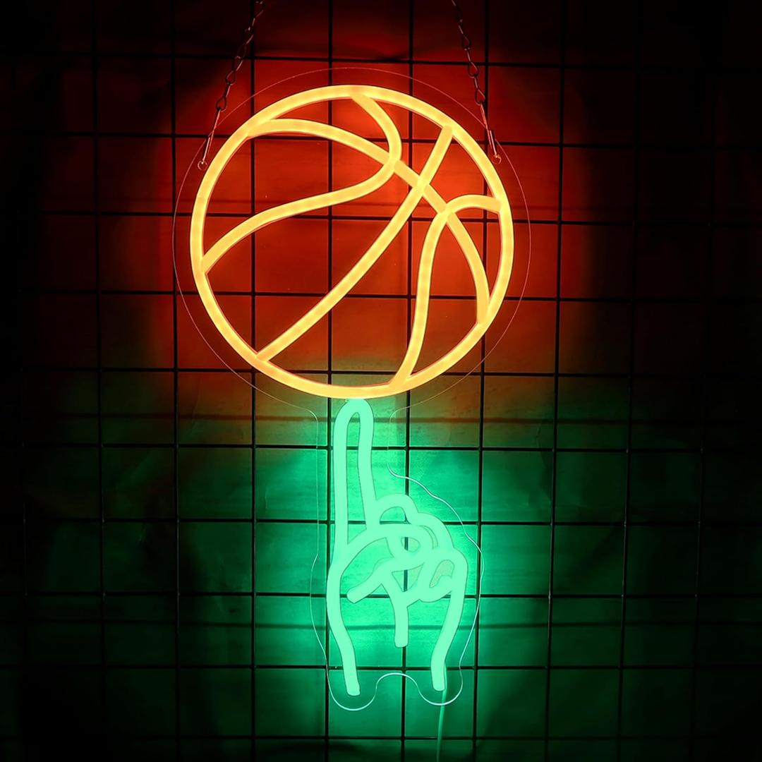 Basketball Neon Sign Wall Decor Basketball Neon Light Room Decor LED Neon Sign for Wall Decor Dimmable LED Neon Light for Sports Bar Bedroom Teen Boy Gift Man Cave Wall Art 9.1 * 16.5IN (SpinBall-Green)