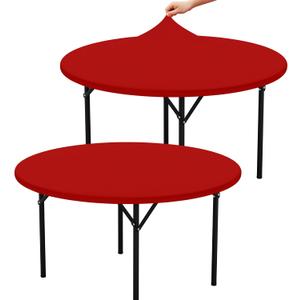misaya 2 Packs Round Spandex Tablecloths, Stretch Elastic Tablecloth Cover Fits for 45"-56" Round Tables, Washable Polyester Table Cloth for Dining, Party, Outdoor and Indoor, Red