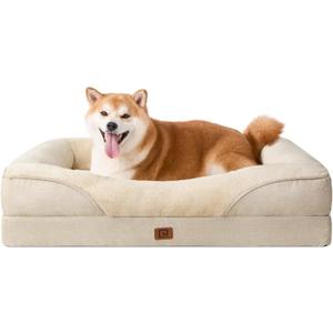 EHEYCIGA Memory Foam Dog Bed for Large Sized Dogs, Orthopedic Sofa With Sides and Waterproof Liner, Washable Bolster Pet Couch, Removable Cover, 36x27x7 Inch, Beige