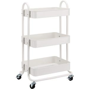 Amazon Basics 3-Tier Rolling Utility Cart, Storage Organizer, Lockable Wheels, Multifunctional Storage, Portable Mobile Shelving Unit, White