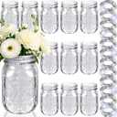 Tioncy 12 Pcs Painted Mason Jars for Table Glass Decorative Jars with 12 Light Strings for DIY, Wedding, Graduation, Bridal Shower, Housewarming, Home Decoration (Silver)