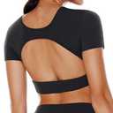 ENERBLOOM Open Back Workout Crop Tops for Women Backless Yoga Shirts Gym Short Sleeve Mild Support Compression Tee with Bra Small Black