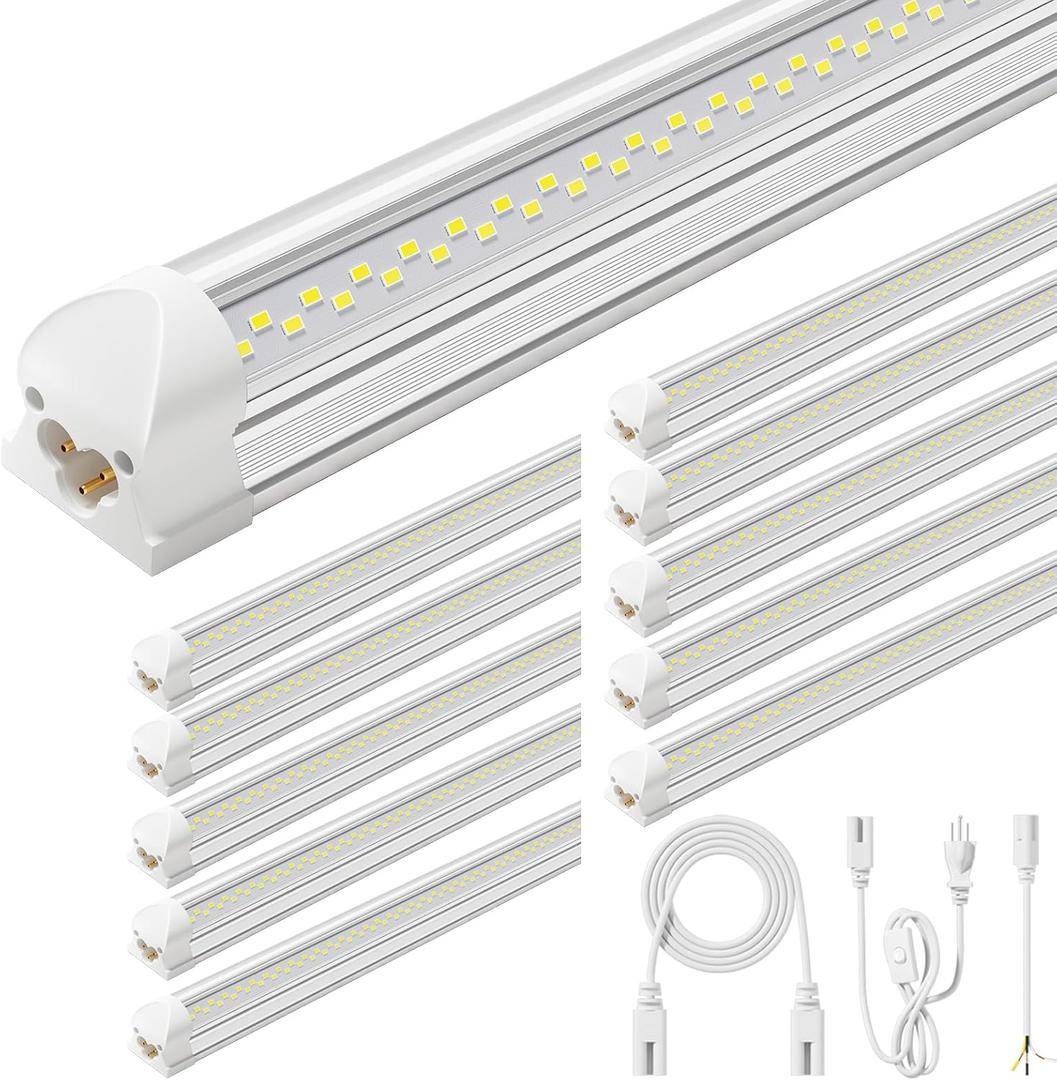 ELEKICO Super Bright 50w 7200lm 5000k V Shape 4ft Led Shop Lights for Workshop 4ft, 4' Linkable 4 Foot Led Shop Lights with Plug in Power Cable On/Off Switch for Garage Basement Warehouse, 4ft-10pack