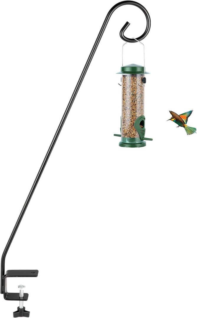 MIXXIDEA Heavy Duty Extensible Deck Hook - Adjustable for Hanging Bird Feeders, Plants, Suet Baskets, Wind Chimes, Lanterns (28in Long Curled Hook-1 Pack)