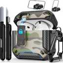 RFUNGUANGO Compatible AirPods 4th Generation Protective Case with Phone Holder and Compatible Back Magnetic Suction Function, Suitable for AirPods 4th Case-Snow Camouflage