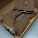 Ruiee Women's Knee High Boots Fashion Flat Long Tall Lengthened Boot Shafts Low Heeled Winter Fall Casual Boots for Women. 240979 Brown PU, Size 6 1/2