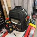 Tool Backpack Bag, HVAC Heavy Duty Construction Tools Backpack for Men, 1680D Professional Level Durable Tool Organizer, with Molded Base & Combination Lock, for Electricians & Home Repair-Version 3.0